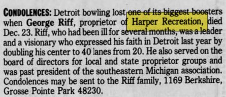 Harper Recreation - Jan 1995 Owner Passes Away